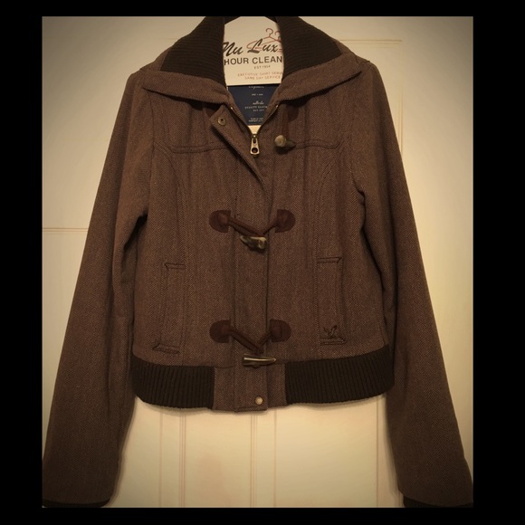 Chocolate Brown Tweed Toggle Coat - Picture 2 of 6